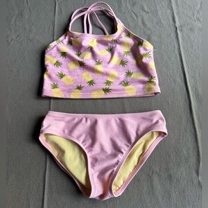 2Pc Cat &Jack Size M (8) Lined Swim Suit Bathing Pink Bottom Pineapple Print Top